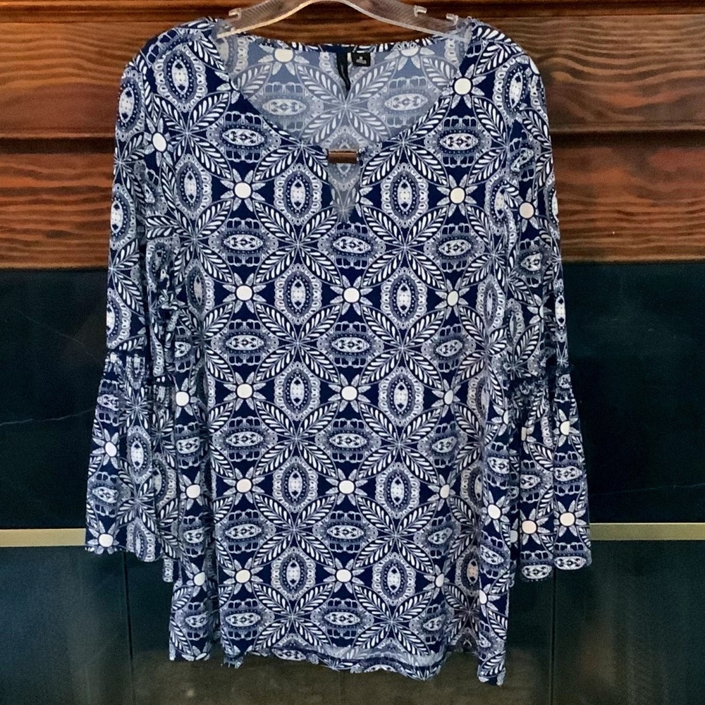 Blue and White Peasant Top